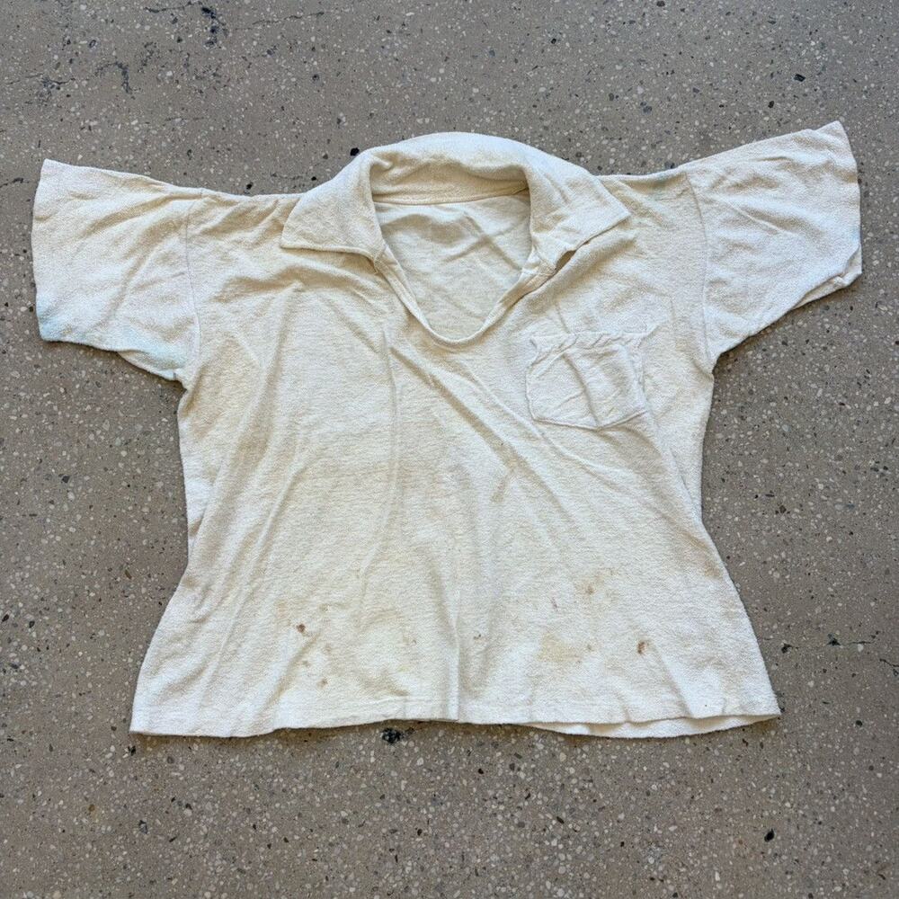 Vintage 40s Cream Cotton Terry Cloth Polo